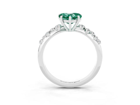 White gold Heart Cut Green Sapphire Cluster Side Stone Solitaire Ring with Prong Setting_27