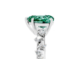 White gold Heart Cut Green Sapphire Cluster Side Stone Solitaire Ring with Prong Setting_29