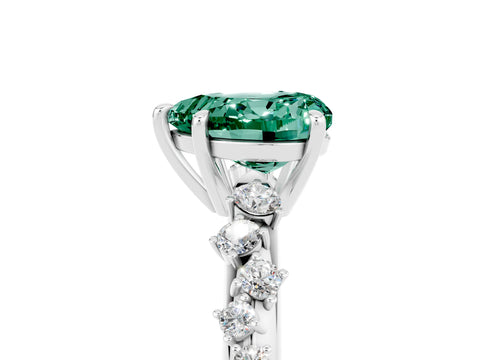 White gold Heart Cut Green Sapphire Cluster Side Stone Solitaire Ring with Prong Setting_29
