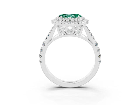 White gold Heart Cut Green Sapphire Double Halo Ring with Split Shank and Prong Setting_51