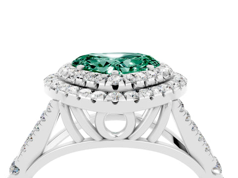 White gold Heart Cut Green Sapphire Double Halo Ring with Split Shank and Prong Setting_52