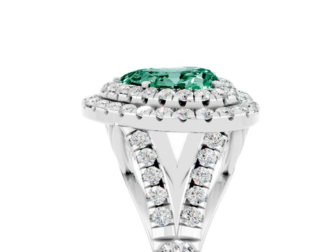 White gold Heart Cut Green Sapphire Double Halo Ring with Split Shank and Prong Setting_53