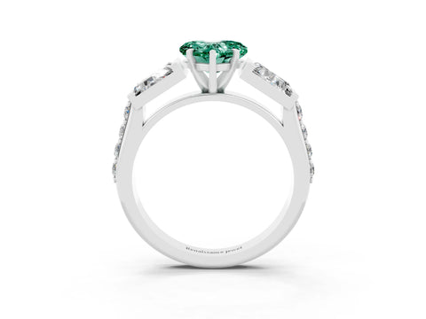 White gold Heart Cut Green Sapphire Engagement Ring with Baguette Side Stones and Channel Set Band_3