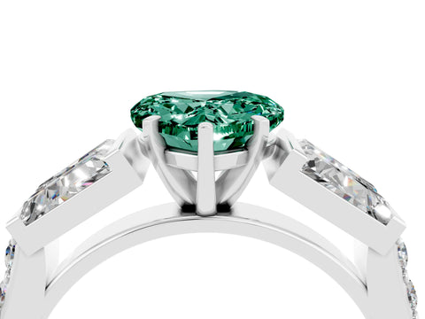 White gold Heart Cut Green Sapphire Engagement Ring with Baguette Side Stones and Channel Set Band_4