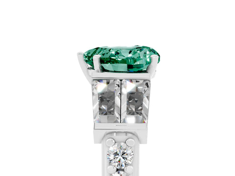 White gold Heart Cut Green Sapphire Engagement Ring with Baguette Side Stones and Channel Set Band_5