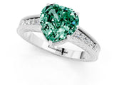 White gold Heart Cut Green Sapphire Engagement Ring with Milgrain Channel Set Band and Prong Setting_1