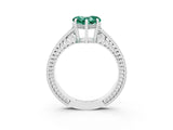 White gold Heart Cut Green Sapphire Engagement Ring with Milgrain Channel Set Band and Prong Setting_3
