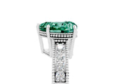 White gold Heart Cut Green Sapphire Engagement Ring with Milgrain Channel Set Band and Prong Setting_5