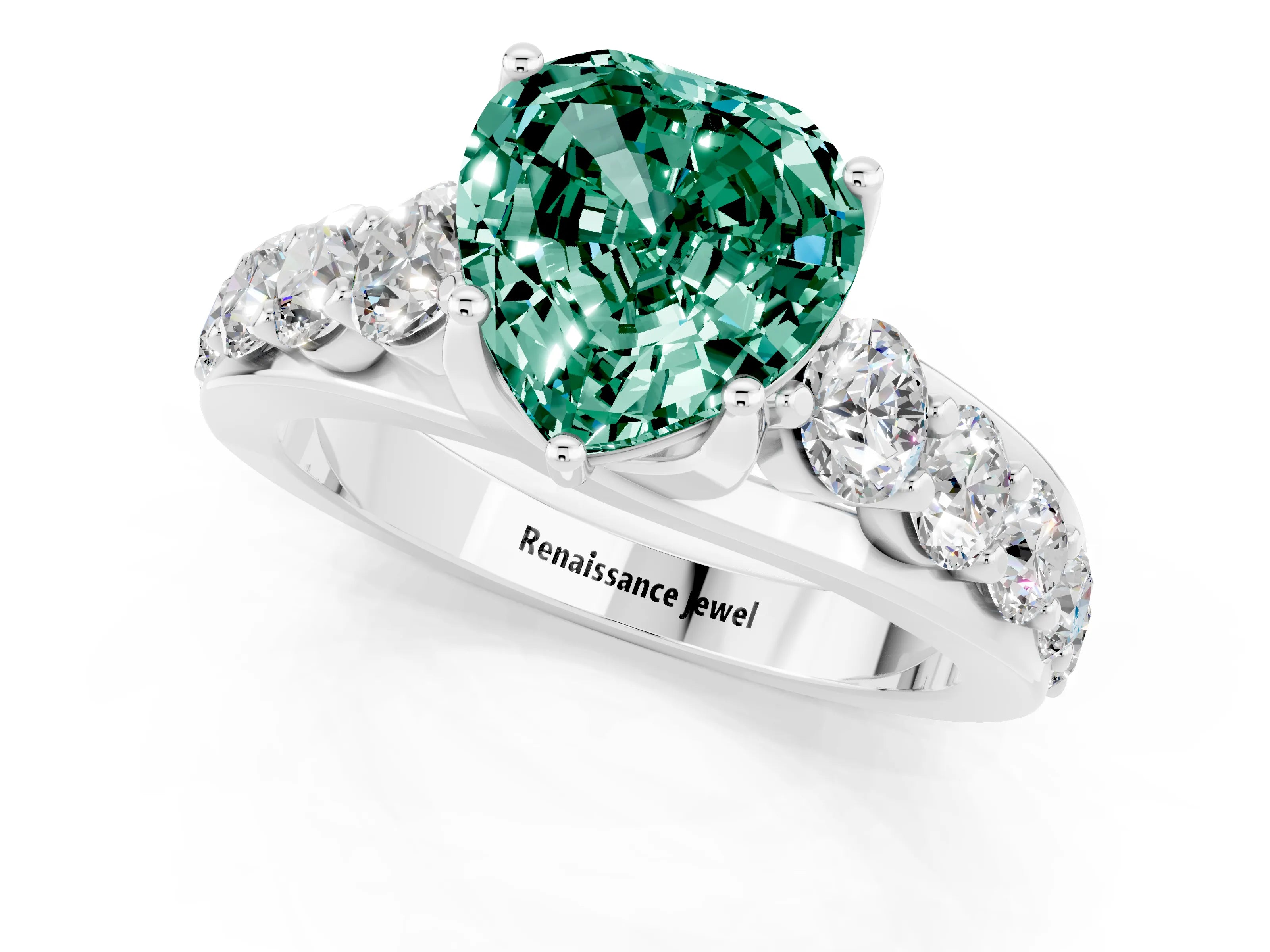 White gold Heart Cut Green Sapphire Engagement Ring with Pavé Band and Four-Prong Setting_1