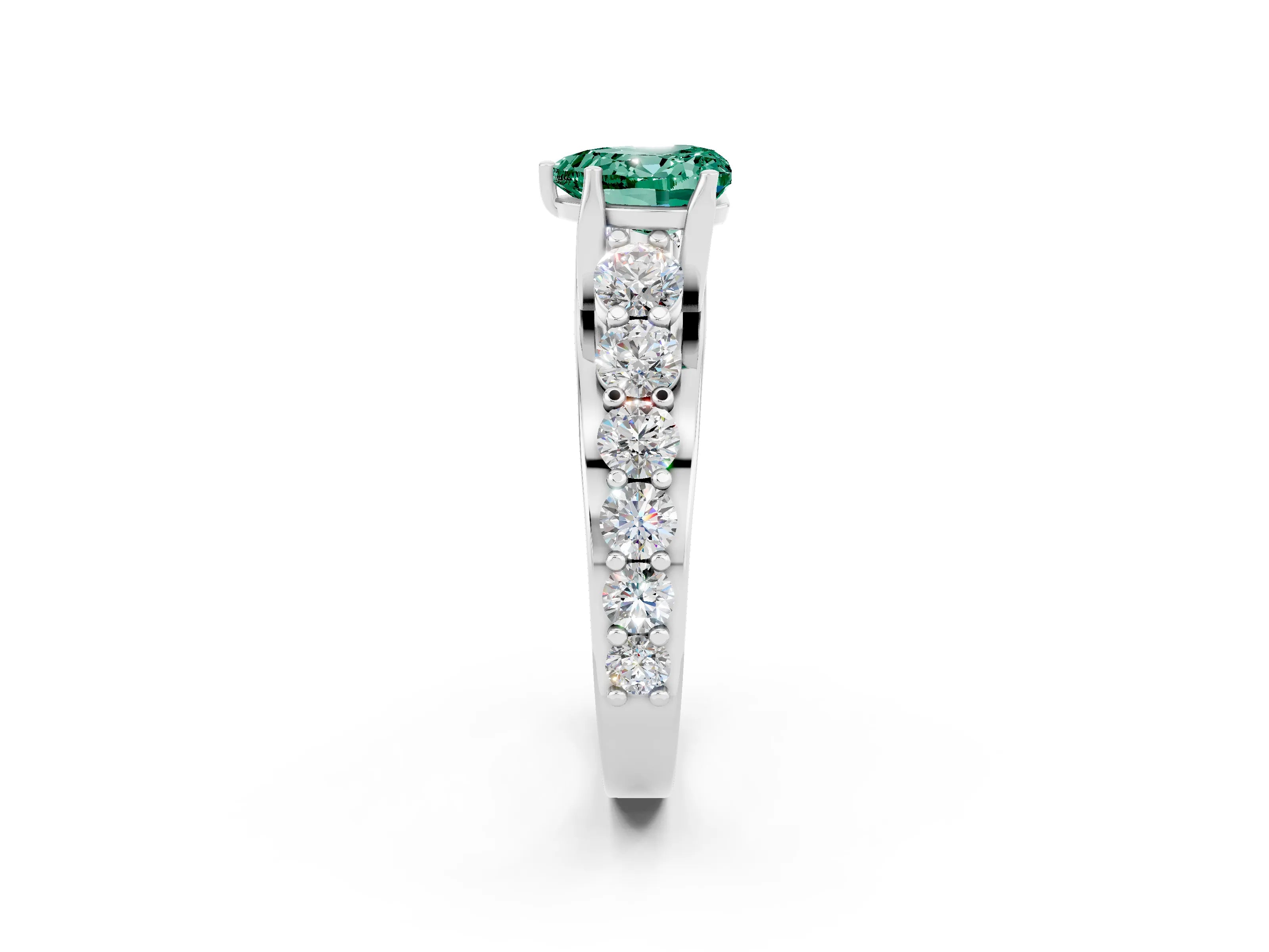 White gold Heart Cut Green Sapphire Engagement Ring with Pavé Band and Four-Prong Setting_2