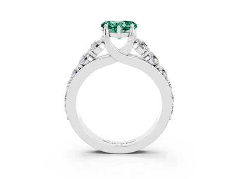 White gold Heart Cut Green Sapphire Engagement Ring with Pavé Band and Four-Prong Setting_3