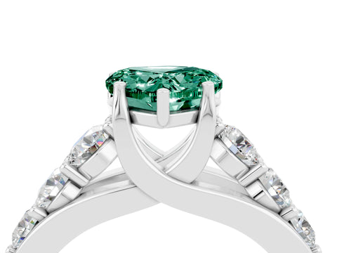 White gold Heart Cut Green Sapphire Engagement Ring with Pavé Band and Four-Prong Setting_4