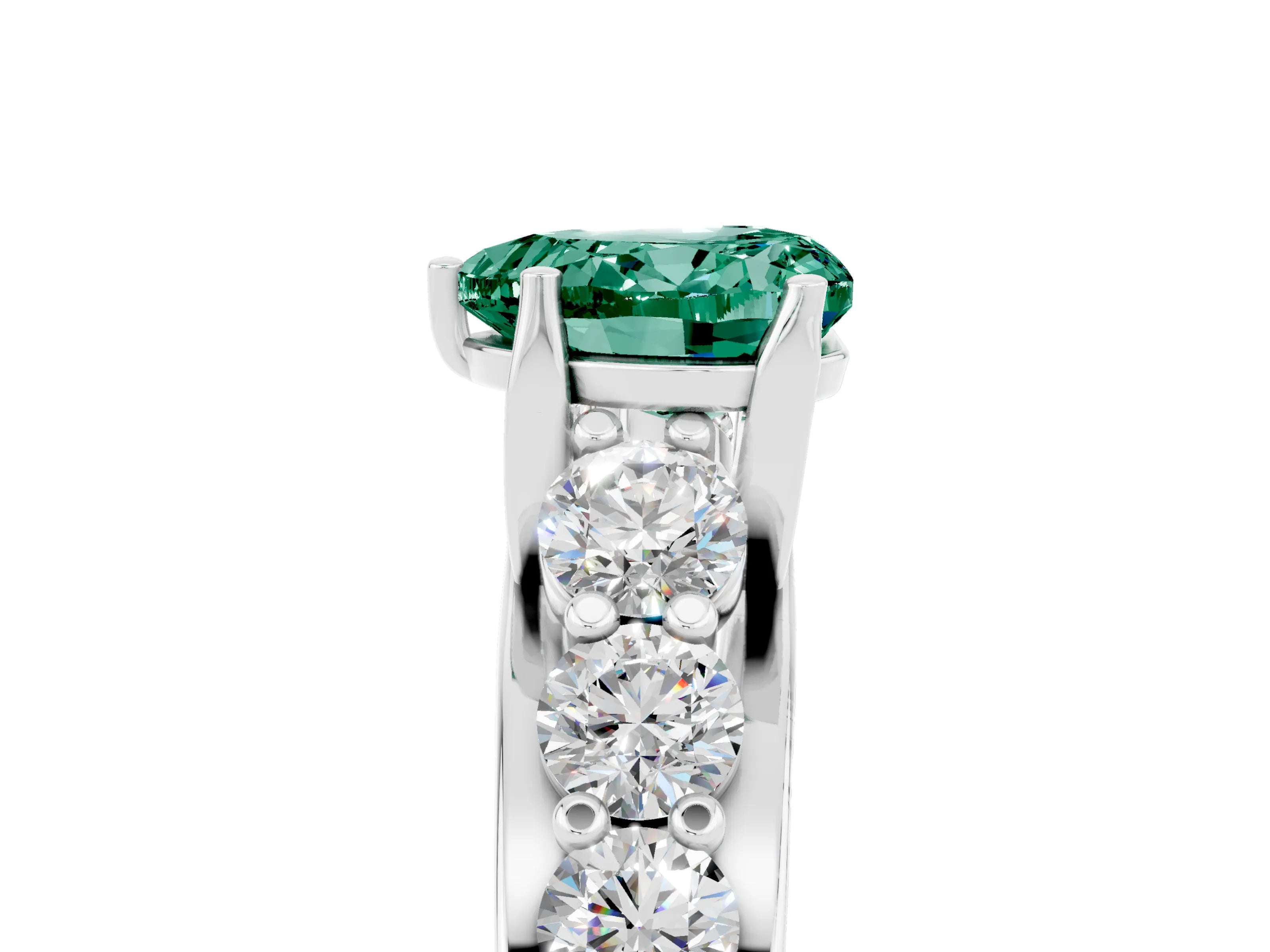 White gold Heart Cut Green Sapphire Engagement Ring with Pavé Band and Four-Prong Setting_5