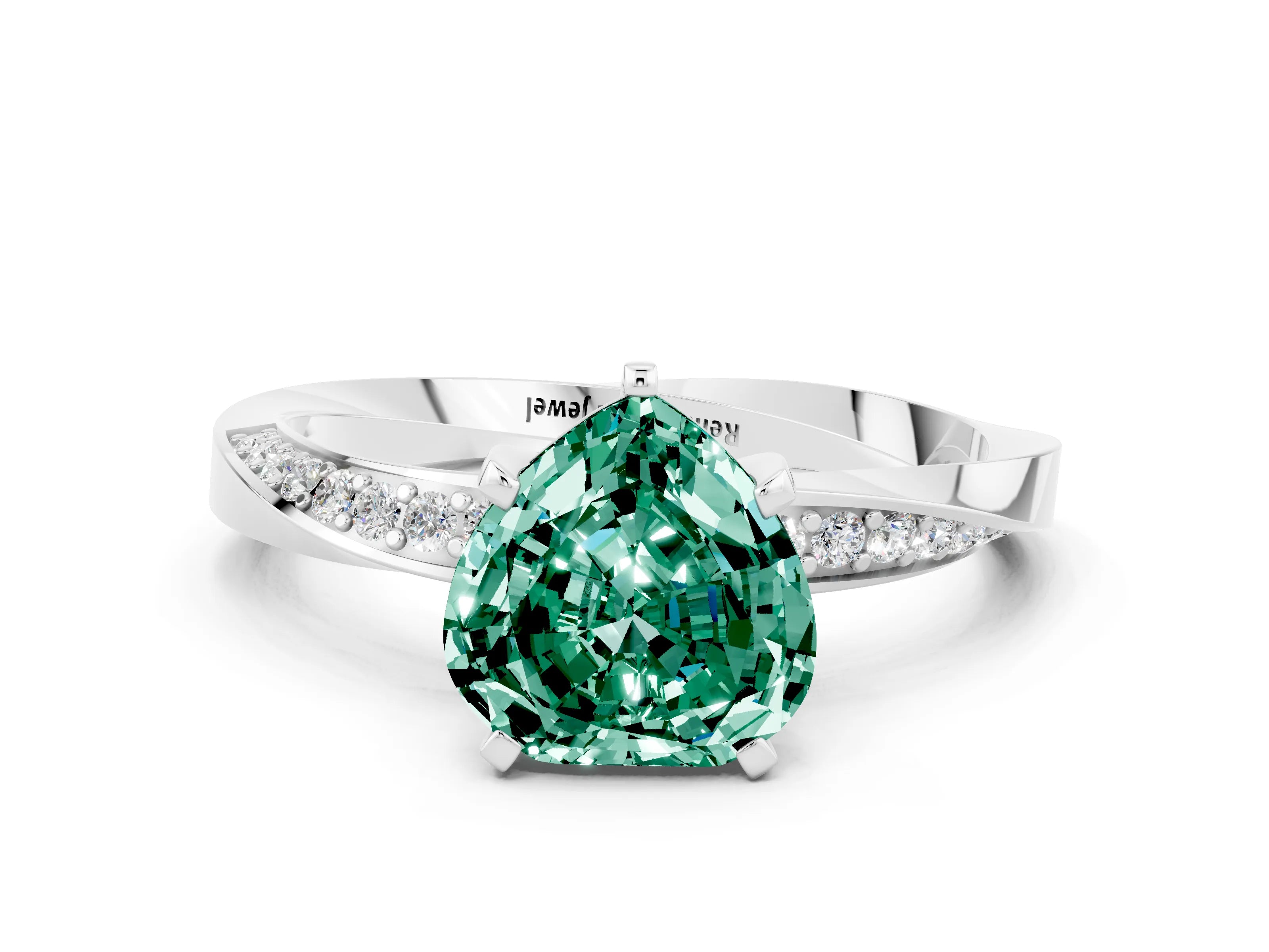 White gold Heart Cut Green Sapphire Engagement Ring with Side Stone Accents and Four-Prong Setting_24