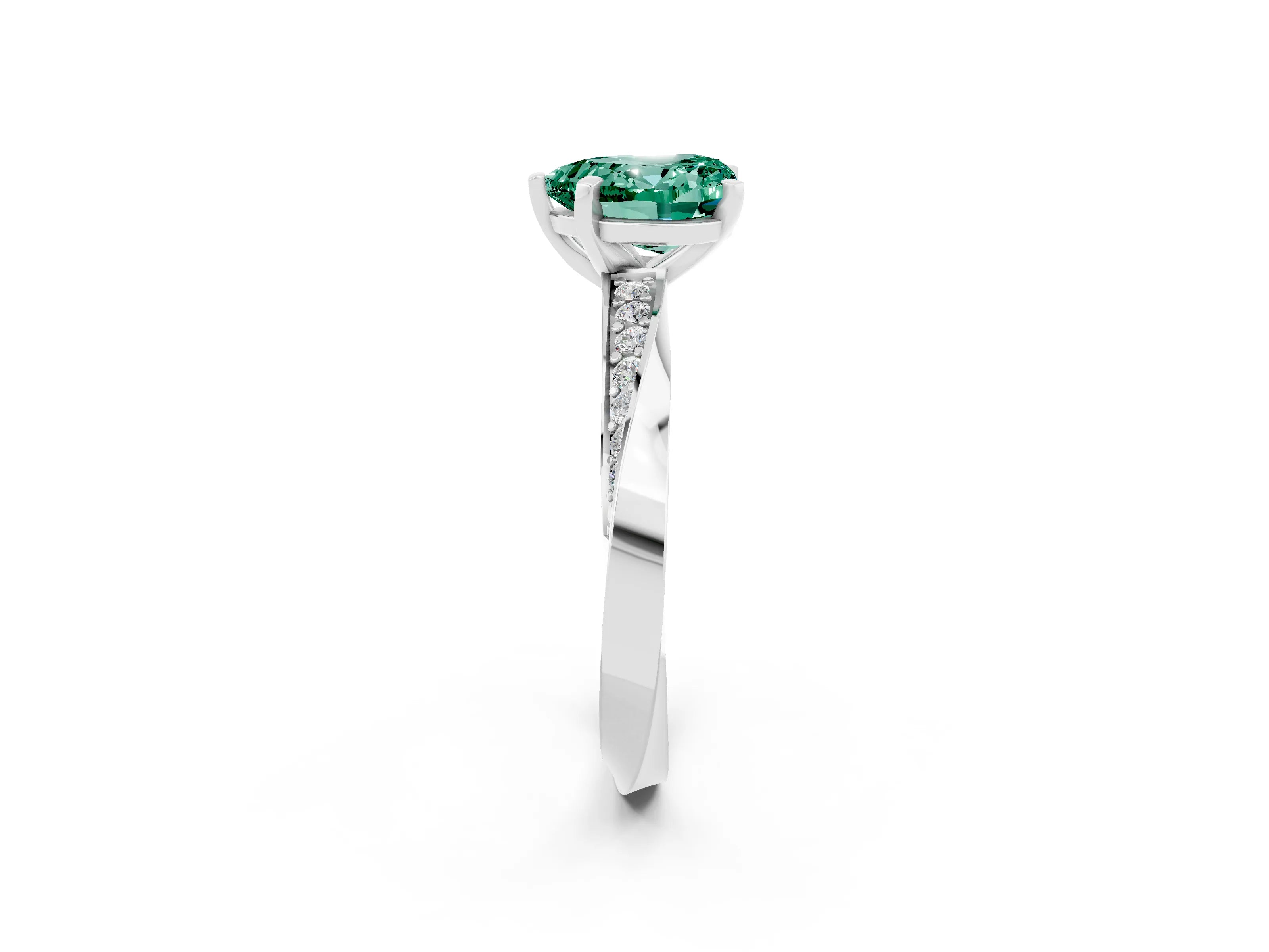 White gold Heart Cut Green Sapphire Engagement Ring with Side Stone Accents and Four-Prong Setting_26