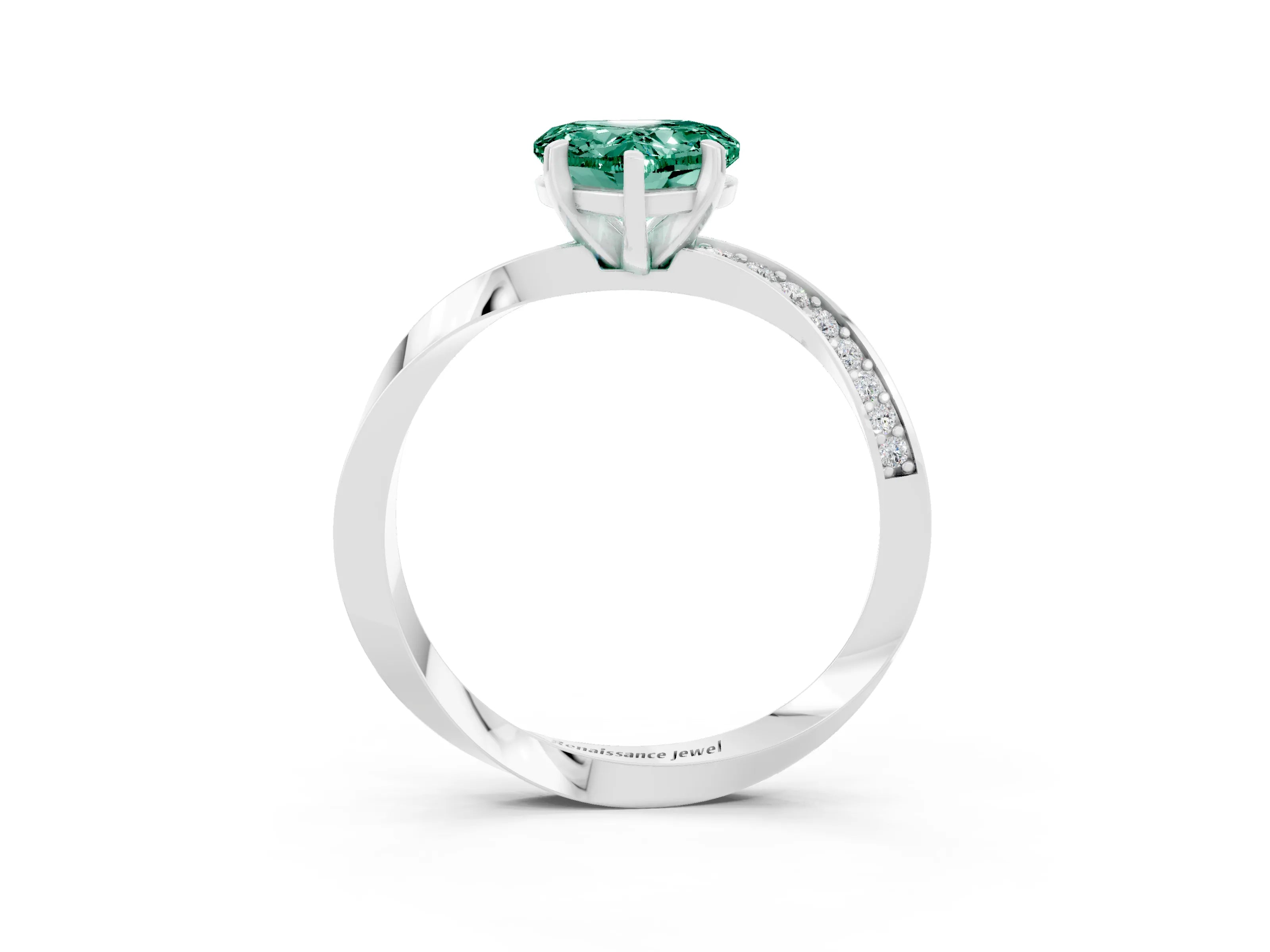 White gold Heart Cut Green Sapphire Engagement Ring with Side Stone Accents and Four-Prong Setting_27