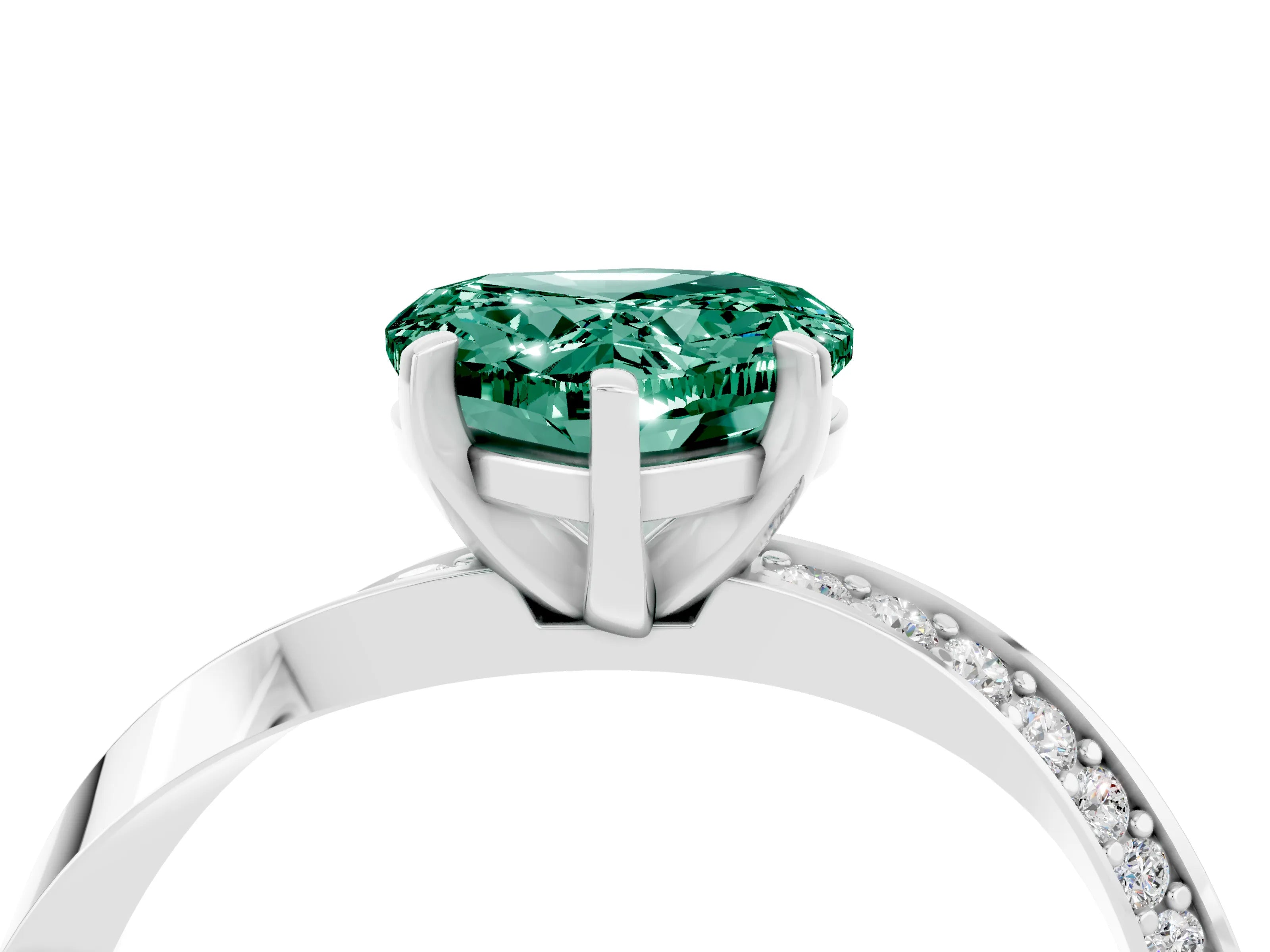 White gold Heart Cut Green Sapphire Engagement Ring with Side Stone Accents and Four-Prong Setting_28