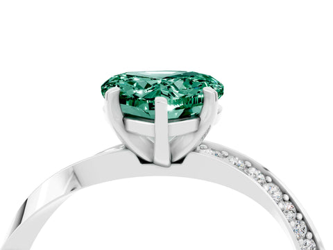 White gold Heart Cut Green Sapphire Engagement Ring with Side Stone Accents and Four-Prong Setting_28