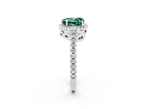 White gold Heart Cut Green Sapphire Halo Engagement Ring with Pavé Band and Prong Setting_14