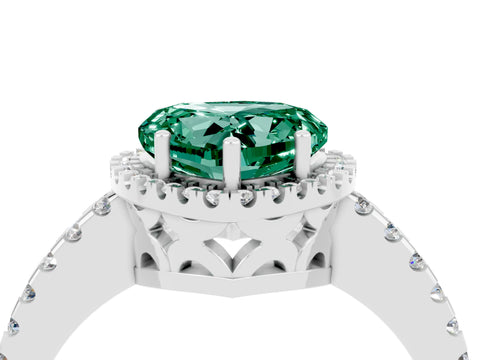 White gold Heart Cut Green Sapphire Halo Engagement Ring with Pavé Band and Prong Setting_16