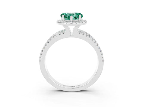 White gold Heart Cut Green Sapphire Halo Engagement Ring with Split Shank and Four-Prong Setting_15
