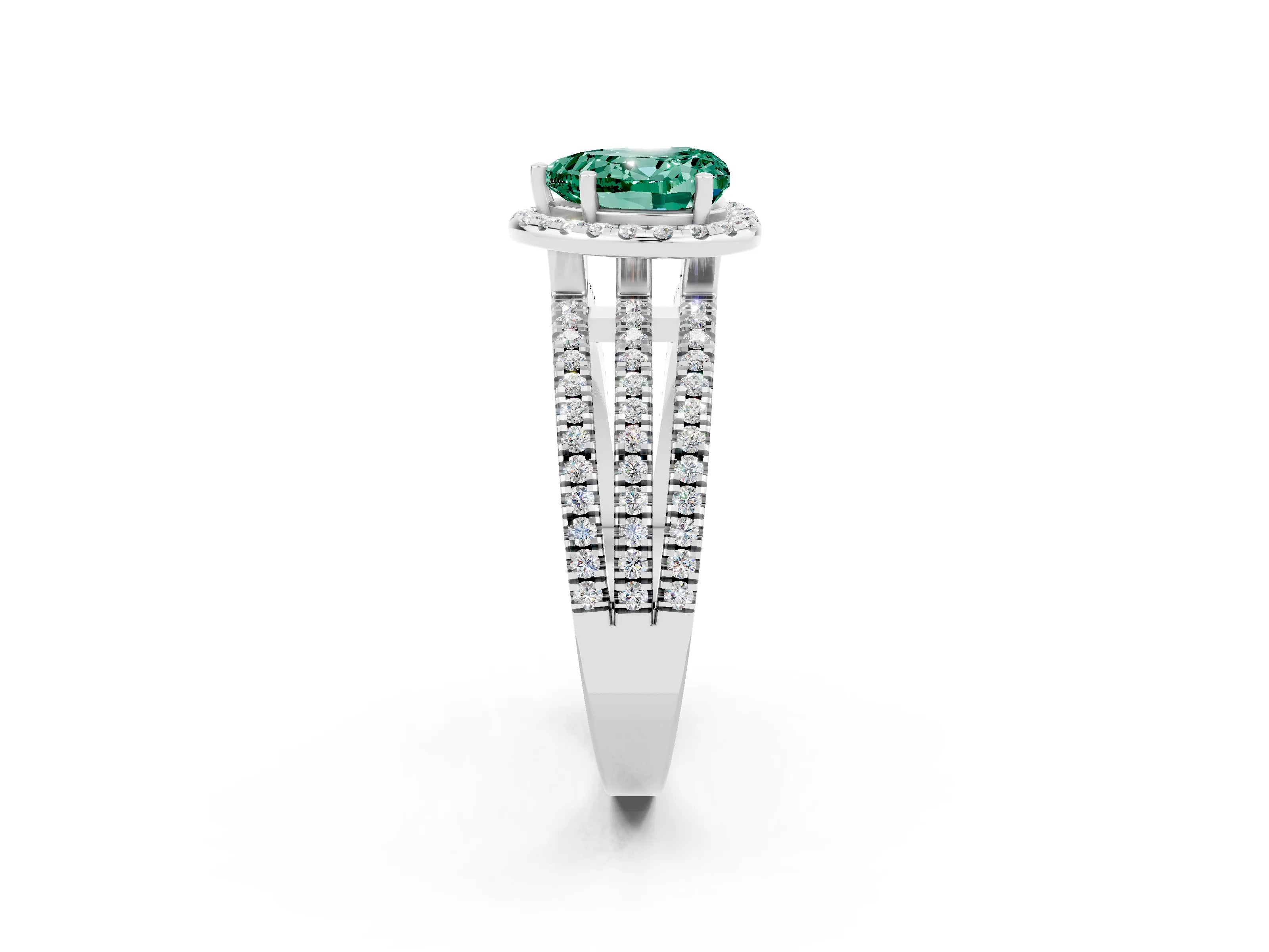 White gold Heart Cut Green Sapphire Halo Engagement Ring with Split Shank and Four-Prong Setting_2