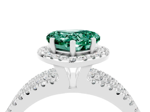 White gold Heart Cut Green Sapphire Halo Engagement Ring with Split Shank and Four-Prong Setting_4