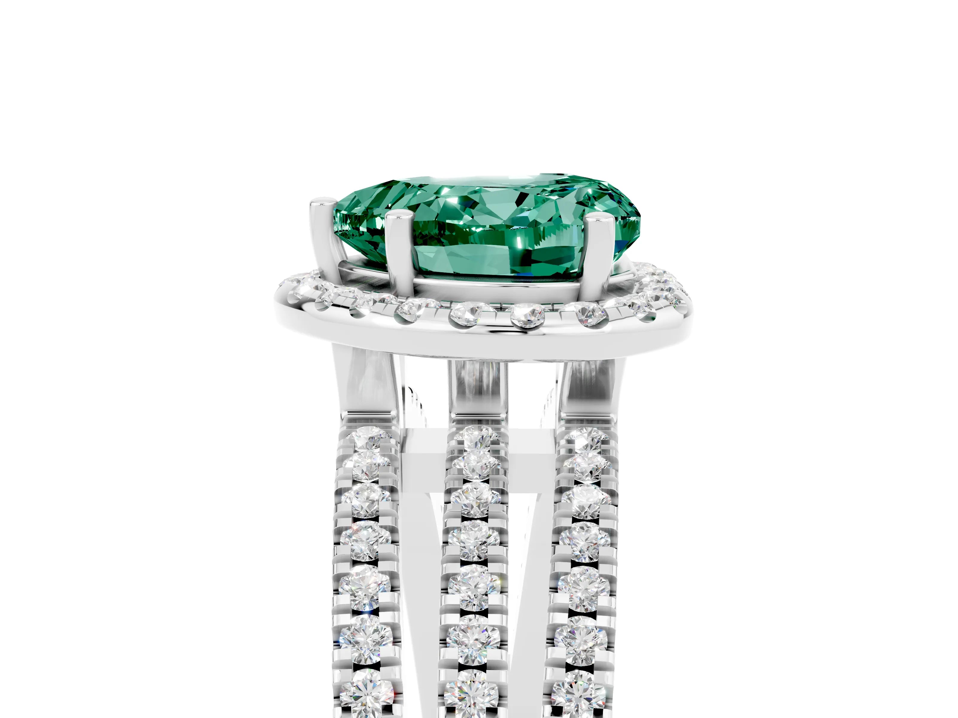 White gold Heart Cut Green Sapphire Halo Engagement Ring with Split Shank and Four-Prong Setting_5