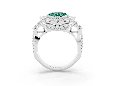 White gold Heart Cut Green Sapphire Halo Ring with Pavé Band and Four-Prong Setting_15