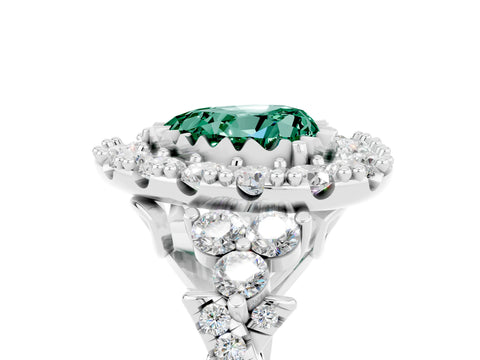 White gold Heart Cut Green Sapphire Halo Ring with Pavé Band and Four-Prong Setting_17