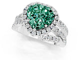 White gold Heart Cut Green Sapphire Halo Ring with Round Split Shank and Prong Setting_61