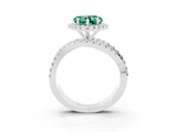 White gold Heart Cut Green Sapphire Halo Ring with Round Split Shank and Prong Setting_64