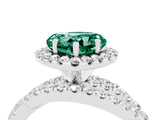 White gold Heart Cut Green Sapphire Halo Ring with Round Split Shank and Prong Setting_65