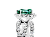 White gold Heart Cut Green Sapphire Halo Ring with Round Split Shank and Prong Setting_65