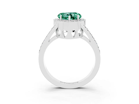 White gold Heart Cut Green Sapphire Halo Ring with Split Shank U-Prong Band and Four-Prong Setting_3