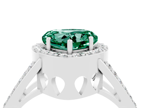 White gold Heart Cut Green Sapphire Halo Ring with Split Shank U-Prong Band and Four-Prong Setting_4