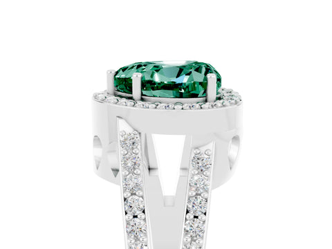 White gold Heart Cut Green Sapphire Halo Ring with Split Shank U-Prong Band and Four-Prong Setting_5