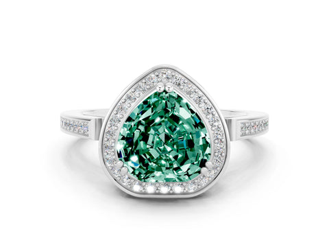 White gold Heart Cut Green Sapphire Halo Ring with Split Shank and Four-Prong Setting_12