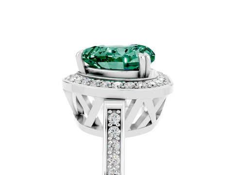 White gold Heart Cut Green Sapphire Halo Ring with Split Shank and Four-Prong Setting_17