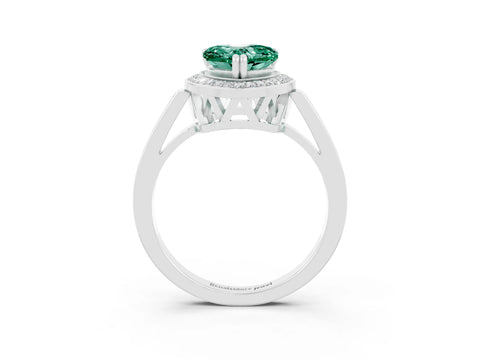 White gold Heart Cut Green Sapphire Halo Ring with Split Shank and Four-Prong Setting_27