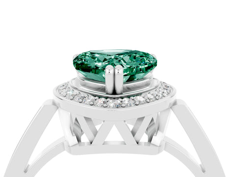 White gold Heart Cut Green Sapphire Halo Ring with Split Shank and Four-Prong Setting_28