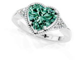 White gold Heart Cut Green Sapphire Halo Ring with Tapered Band and Four-Prong Setting_1