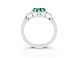 White gold Heart Cut Green Sapphire Halo Ring with Tapered Band and Four-Prong Setting_3