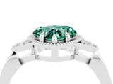 White gold Heart Cut Green Sapphire Halo Ring with Tapered Band and Four-Prong Setting_4