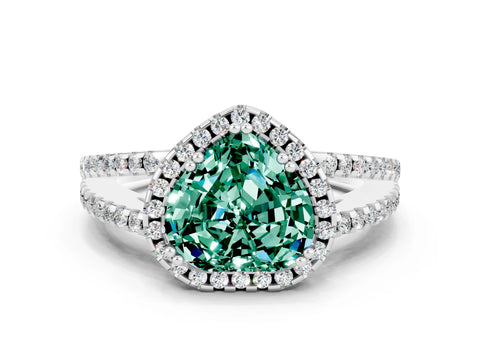 White gold Heart Cut Green Sapphire Halo Split Shank Engagement Ring_12