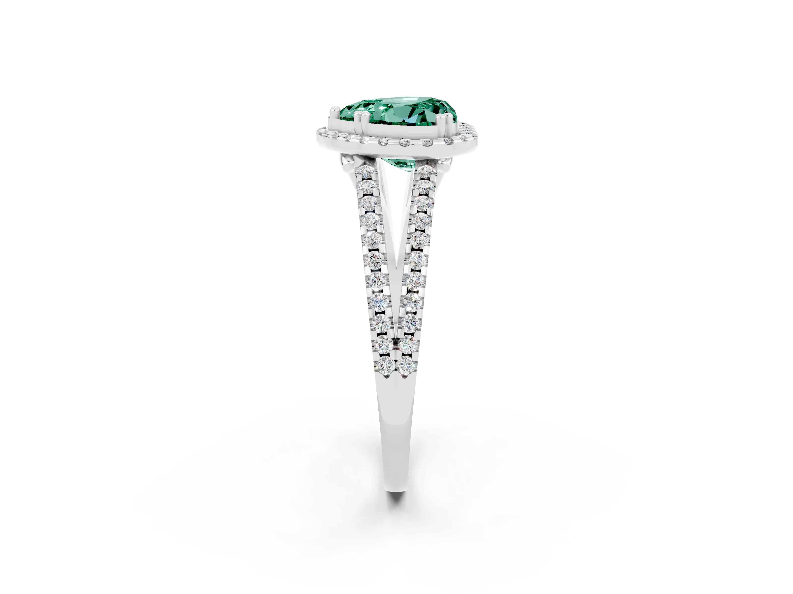 White gold Heart Cut Green Sapphire Halo Split Shank Engagement Ring_14