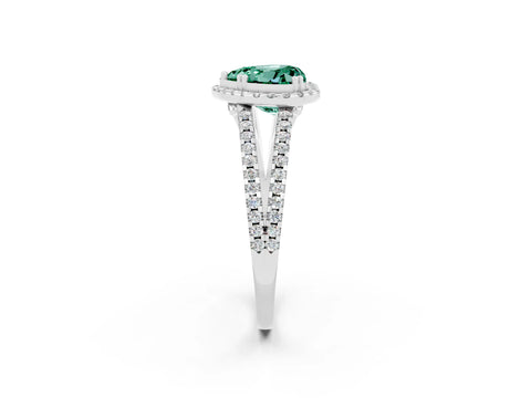White gold Heart Cut Green Sapphire Halo Split Shank Engagement Ring_14
