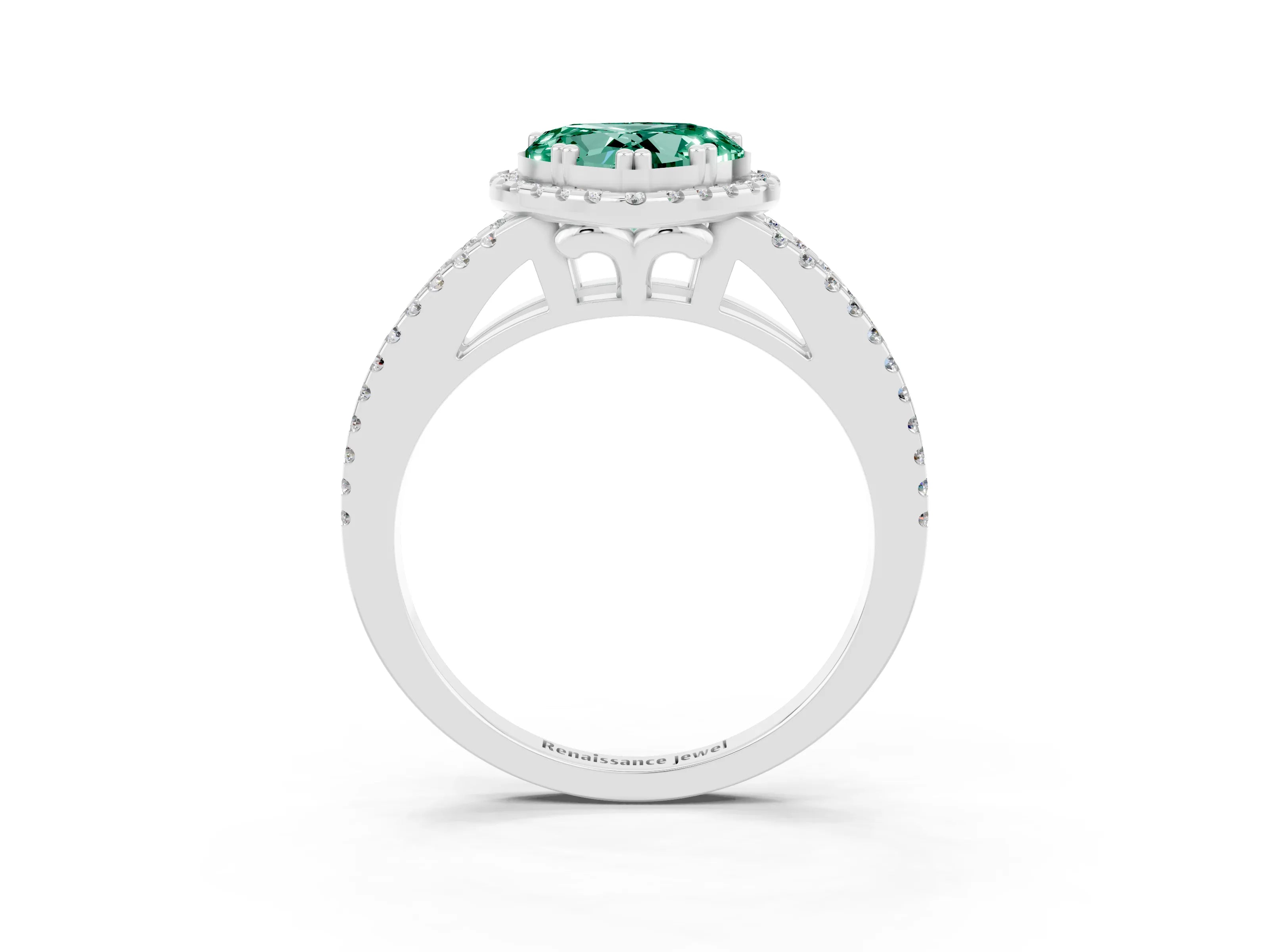 White gold Heart Cut Green Sapphire Halo Split Shank Engagement Ring_15