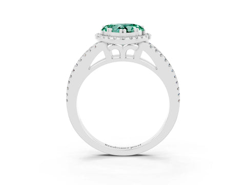 White gold Heart Cut Green Sapphire Halo Split Shank Engagement Ring_15
