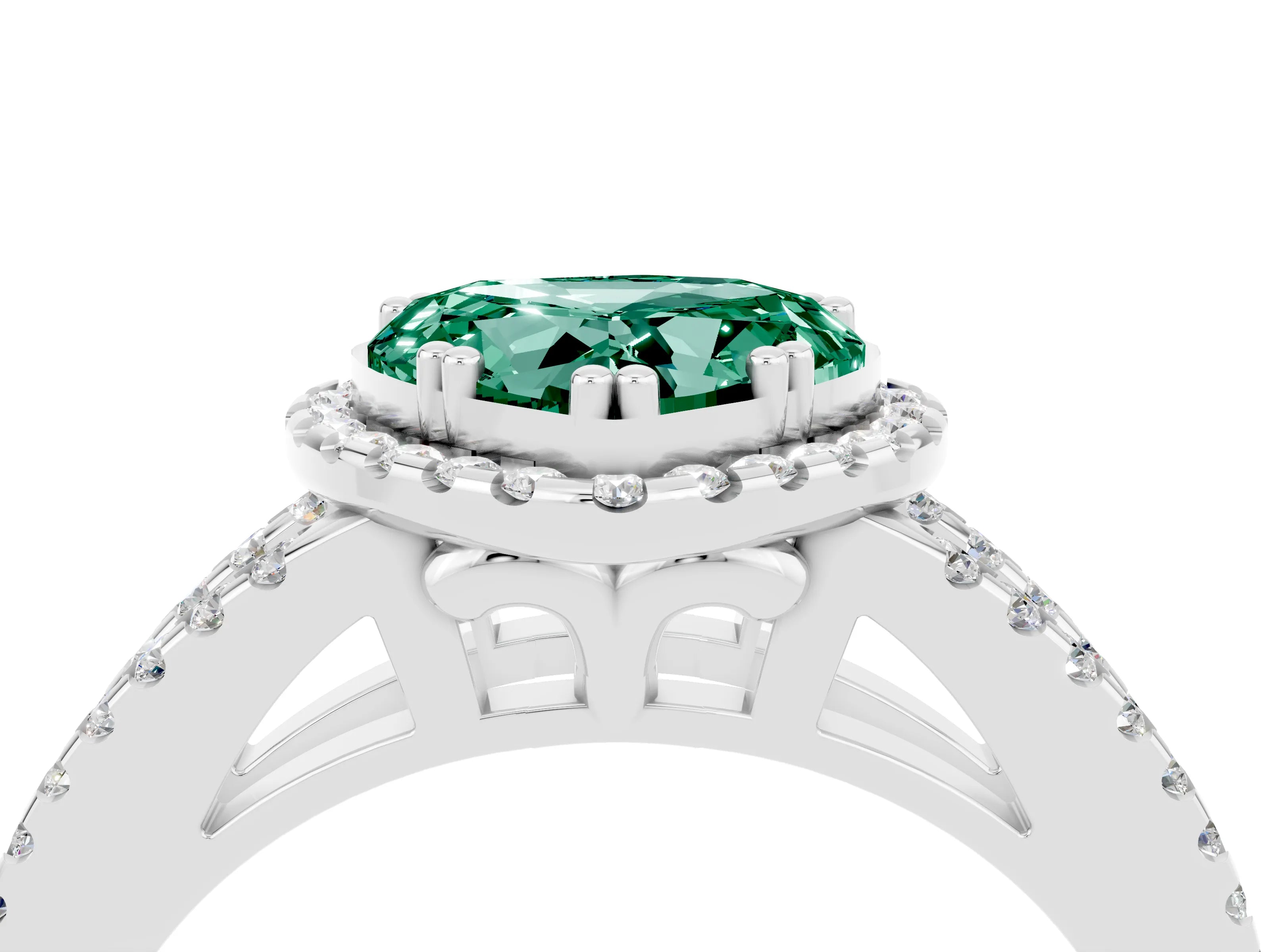 White gold Heart Cut Green Sapphire Halo Split Shank Engagement Ring_16